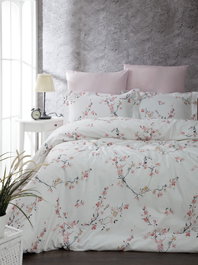 L'essentiel linge de maison Juego de funda de edredón Jasmine Blanco y Salmón 4 piezas